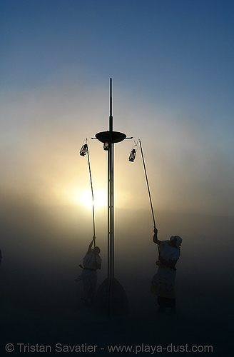 the lamplighters - burning man 2006, dust storm, lamplighters, light pole, petrol lanterns, poles