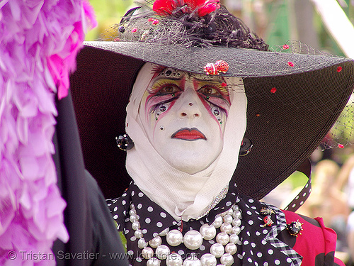the sisters of perpetual indulgence - easter sunday in dolores park, san francisco, drag, easter, makeup, man, nun, sister bella de ball, white