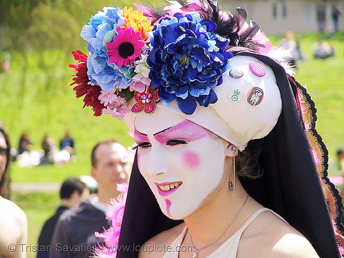 the sisters of perpetual indulgence - nun - easter sunday in dolores park, san francisco, drag, easter, makeup, man, nun, sister viva l'amour, white