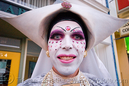 the sisters of perpetual indulgence - nun - easter sunday in san francisco, bindis, drag, easter, jewelry, makeup, man, nun, sister mary tyler moregasm