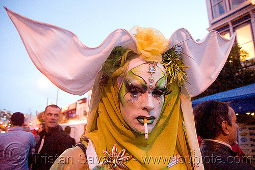 the sisters of perpetual indulgence - nun - easter sunday in san francisco, cigarette, drag, easter, makeup, man, nun, sister mary timothy simplicity