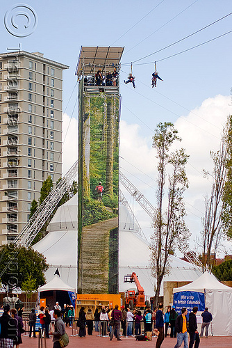 the start tower - zip-line over san francisco, adventure, cable line, cables, climbing helmet, embarcadero, hanging, mountaineering, scaffolding, steel cable, tower, trolley, tyrolienne, urban, zip line, zip wire