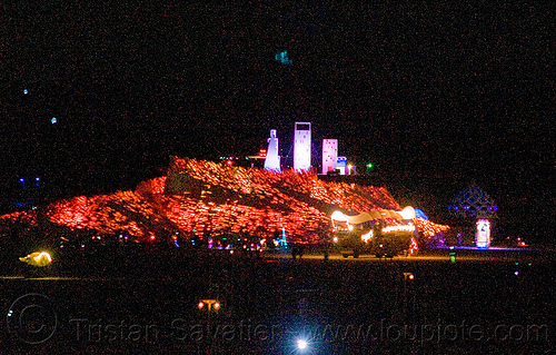 the temple of flux at night, burning man at night, burning man temple, megatropolis, temple of flux