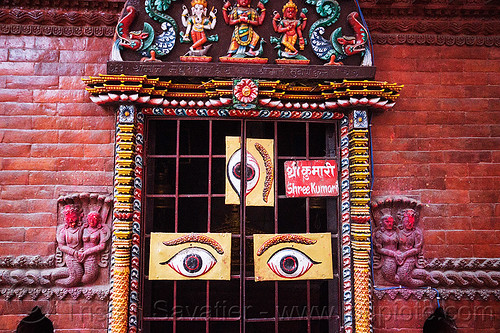 three eyes on hindu temple door - kathmandu (nepal), door, grid, hindu temple, hinduism, kathmandu, three eyes