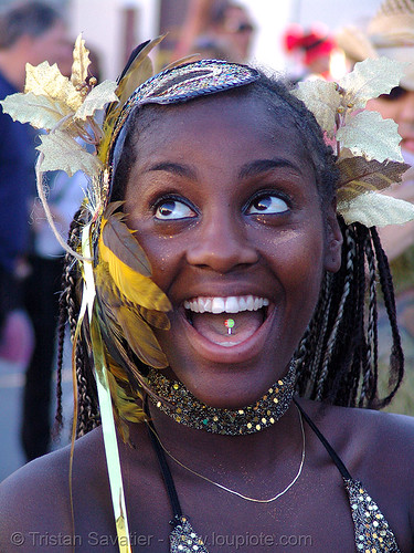 tongue piercing - burning man decompression, barbell, feathers, tongue piercing, woman