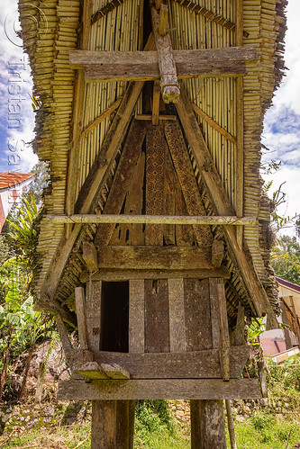 toraja decorated rice-barn with traditional tongkonan roof, alang, rice granary, rice-barn, tana toraja, tongkonan roof, village