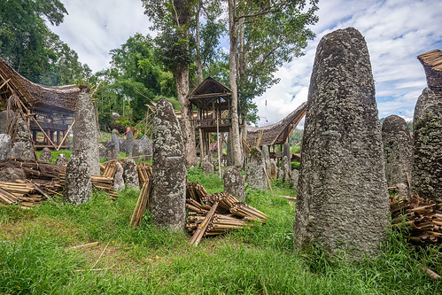 toraja megalith memorial stones (menhirs) in bori kalimbuang, bori kalimbuang, construction, megaliths, memorial stones, menhirs, miniature tongkonan, simbuang batu, tana toraja, tongkonan roof