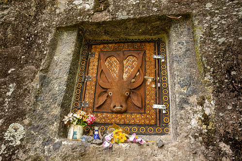 toraja rock-tomb with water buffalo head carved on door, burial site, cemetery, grave, graveyard, liang pak, pa'tedong, rock tomb, tana toraja