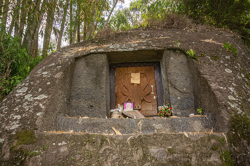 toraja rock-tomb with water buffalo head carved on door, burial site, cemetery, grave, graveyard, liang pak, pa'tedong, rock tomb, tana toraja