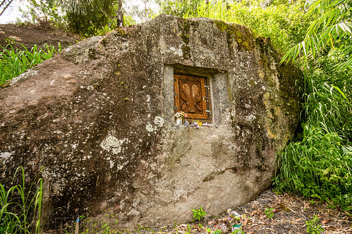 toraja rock-tomb with water buffalo head carved on door, boulder, burial site, cemetery, grave, graveyard, liang pak, pa'tedong, rock tomb, tana toraja