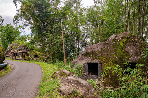 toraja rock-tombs on road side, boulder, burial site, cemetery, empty tombs, graves, graveyard, liang pak, rock tombs, tana toraja