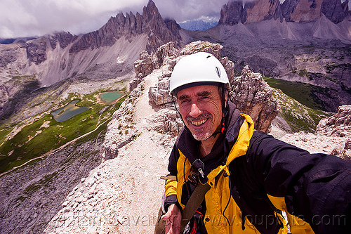 torre di toblino summit - dolomites, alps, climbing helmet, dolomites, ledge, man, mountain climbing, mountain jacket, mountaineer, mountaineering, mountains, parco naturale dolomiti di sesto, rock climbing, self-portrait, selfie, summit, torre di toblin, torre di toblino, via ferrata