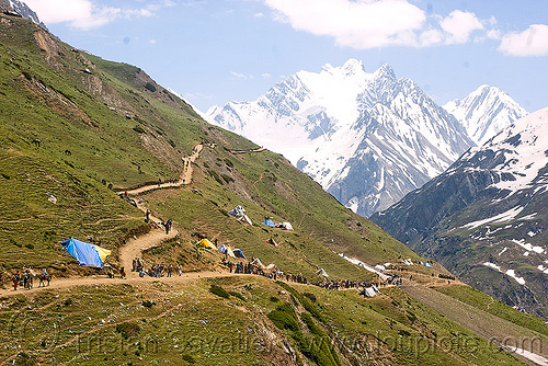 trail fork - amarnath yatra (pilgrimage) - kashmir, amarnath yatra, hindu pilgrimage, kashmir, mountain trail, mountains, pilgrims