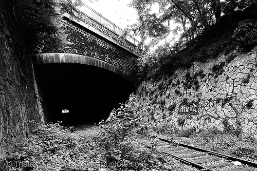 train tunnel - petite ceinture - abandoned underground railway (paris, france), railroad tracks, railway tracks, railway tunnel, trespassing