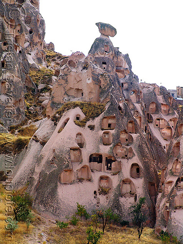 troglodyte dwellings - üçhisar - cappadocia, cappadocia, cave dwellings, caves, erosion, fairy chimneys, geology, goreme, göreme, hoodoos, landscape, rock cut, rock formations, rock houses, rocks, uchisar castle, volcanic tuff, üçhisar castle