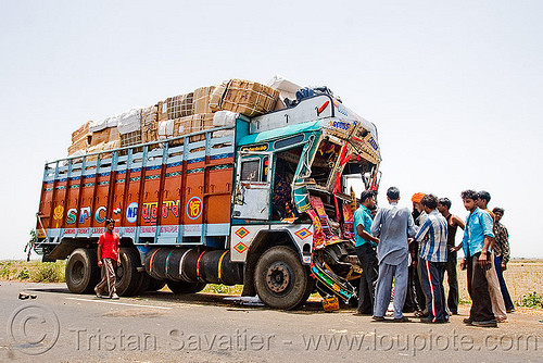 truck head-on collision wreck (india), cabin, crushed, deadly, frontal collision, head-on collision, lorry accident, road crash, tata motors, traffic accident, traffic crash, truck accident, wreck