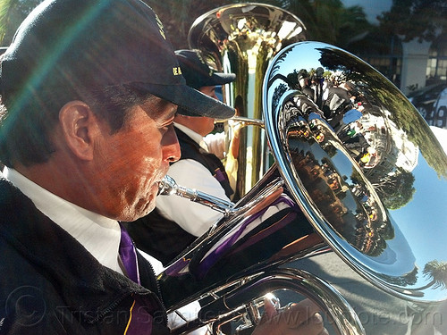 tuba player - se�or de los milagros peruvian procession (san francisco), brass band, crowd, lord of miracles, man, marching band, music, musical instrument, musician, parade, peruvians, playing, señor de los milagros, tuba player