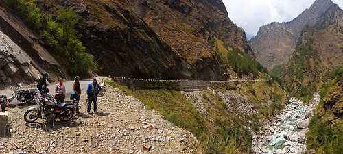 upper alaknanda valley road (india), alaknanda river, alaknanda valley, motorcycle touring, motorcycles, mountain river, mountain road, mountains, panorama, royal enfield bullet