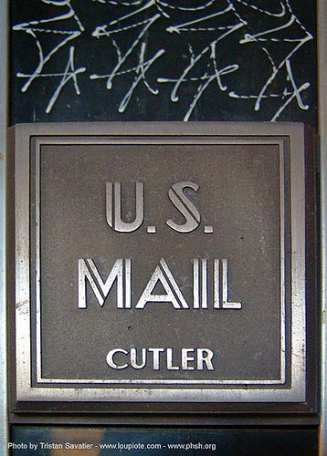 us-mail-cutler - abandoned hospital (presidio, san francisco), abandoned building, abandoned hospital, aluminium, cutler, graffiti, plate, presidio hospital, presidio landmark apartments, trespassing, us mail