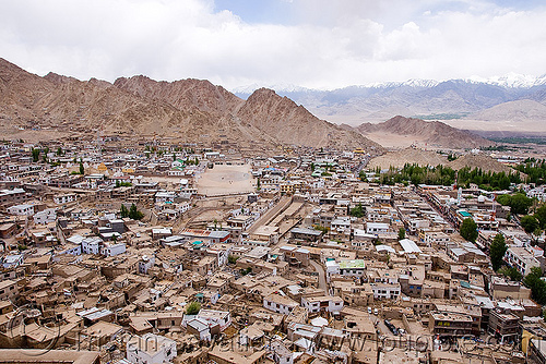 view from the palace - leh (india), aerial photo, architecture, buildings, cityscape, flat roofs, houses, india, ladakh, leh, mani wall, old city, urban development, लेह