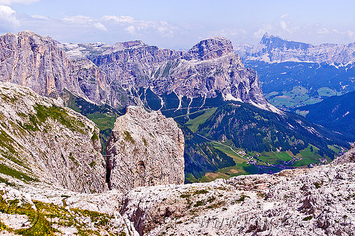 view from pisciadù refugio - via ferrata tridentina (dolomites), alps, catwalk, chasm, cliff, climber, dolomites, dolomiti, ferrata tridentina, footbridge, mountain climbing, mountaineer, mountaineering, mountains, ponte tridentina, rock climbing, suspension bridge, vertical, via ferrata brigata tridentina