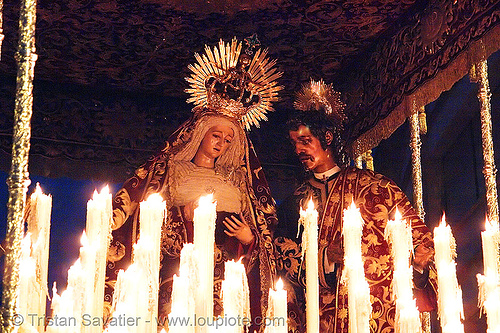 virgen del mayor dolor - hermandad del gran poder - paso de la virgen - semana santa en sevilla, candles, easter, el gran poder, embroidery, float, goldwork, hermandad del gran poder, madonna, night, paso de la virgen, sacred art, san juan, semana santa, sevilla, st john evangelist, virgen del mayor dolor