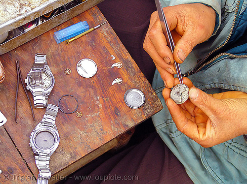 watchmaker fixing watchs - vietnam, automatic watch, fixing, hill tribes, horologist, horology, indigenous, mechanical watch movement, mèo vạc, orient watch, repairing, timepiece, vietnam, watchmaker, wristwatch