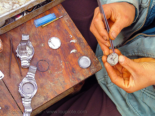 watchmaker fixing watchs - vietnam, automatic watch, fixing, hill tribes, horologist, horology, indigenous, mechanical watch movement, mèo vạc, orient watch, repairing, timepiece, watchmaker, wristwatch