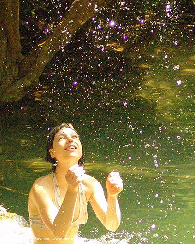water droplets sparkling in the sun, droplets, river, shining, sparkling, sun, woman