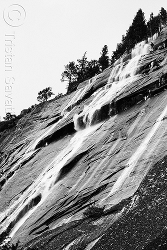waterfalls on rock face (yosemite), cascade, cliff, falls, mountain, rock face, waterfall, winter, yosemite national park