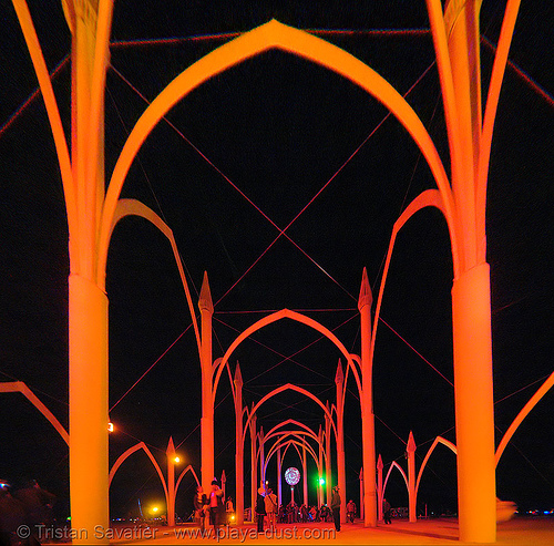 wedding in the cathedral - burning-man 2006, art installation, burning man, cathedral, conexus, night, wedding