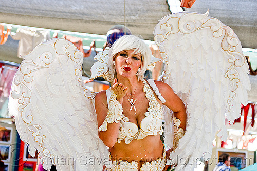white angel costume, angel wings, attire, burning man outfit, costume, white angel, woman