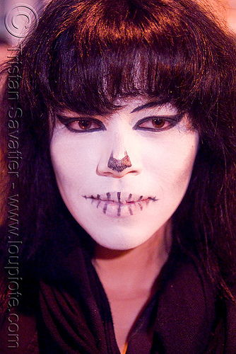 white face paint - dia de los muertos - halloween (san francisco), day of the dead, dia de los muertos, face painting, facepaint, halloween, makeup, night, woman