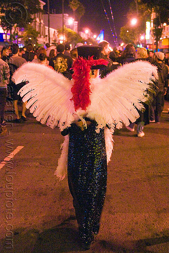 white feathers angel wings - dia de los muertos - halloween (san francisco), angel costume, angel wings, day of the dead, dia de los muertos, face painting, facepaint, halloween, makeup, night, white feathers, woman