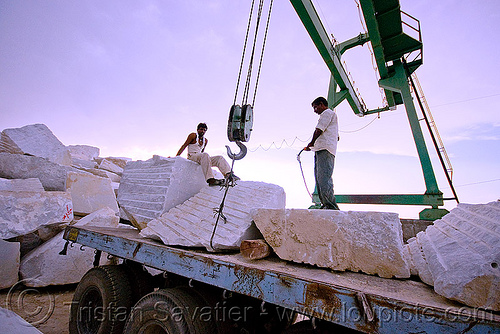 white marble - production quarry - portal crane (india), blocks, cable, gantry crane, hook, marble, portal crane, pulley