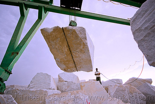 white marble - production quarry - portal crane (india), blocks, gantry crane, marble stone, portal crane