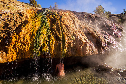 woman at buckeye hot springs (california), bath, bathing, buckeye hot springs, california, concretions, dripping, eastern sierra, nude, pool, rocks, shower, showering, smoke, smoking, steam, travertine, water droplets, woman