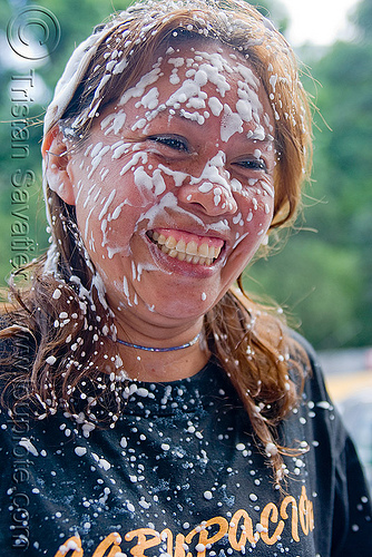 woman covered with party foam, andean carnival, argentina, jujuy capital, noroeste argentino, party foam, san salvador de jujuy, woman