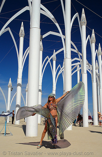 woman dancing in the cathedral - burning man 2006, art installation, cathedral, conexus, dancing, woman