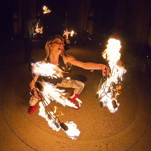 woman dancing with fire fans - cressie mae, cressie mae, fire dancer, fire dancing, fire fans, fire performer, fire spinning, night, woman