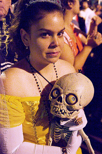 woman holding spooky baby skeleton, day of the dead, dead baby, dia de los muertos, halloween, makeup, night, skeleton, woman