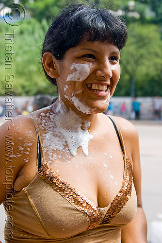 woman - party foam on face and neck, andean carnival, argentina, carnaval de la quebrada, jujuy capital, noroeste argentino, party foam, san salvador de jujuy, woman