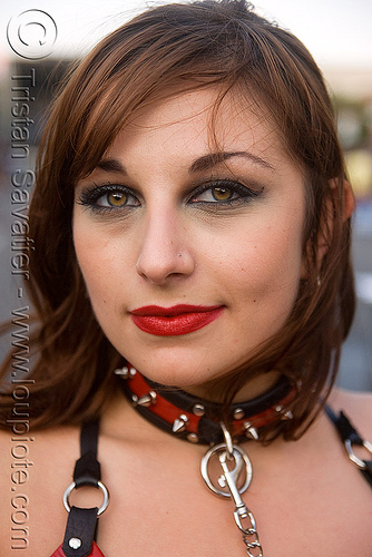 woman - red lipstick - folsom street fair 2009 (san francisco), collar, jade, red lipstick, woman