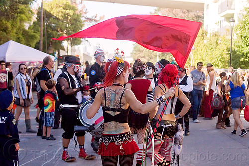 woman with back tattoo waving red flag, back piece, back tattoo, red flag, tattooed, tattoos, waving, woman