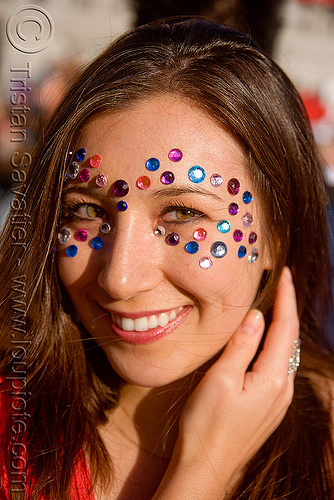 woman with rhinestones makeup- bindis, bindis, catherine, lovevolution, rhinestones, woman