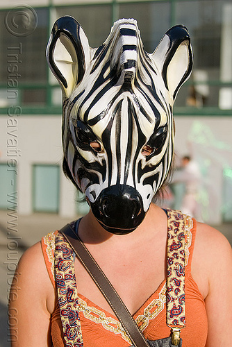 woman with zebra mask - how weird street fair (san francisco), woman, zebra mask