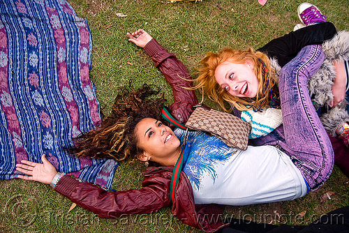 women laying on turf - nicol cruz and sam, bluegrass, enlaced, friends, golden gate park, grass, hardly, lawn, nicol cruz, nicolette, passion, sam, samantha, strictly, women