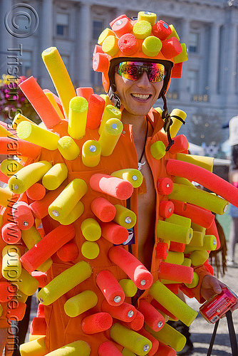 yellow and orange costume - lovevolution - lovefest (san francisco), billy babcock, helmet, lovevolution, man, orange, sunglasses, yellow