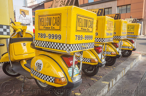 yellow cab pizza co vespa scooters - manila (philippines), manila, pizza delivery, scooters, vespas, yellow cab pizza co