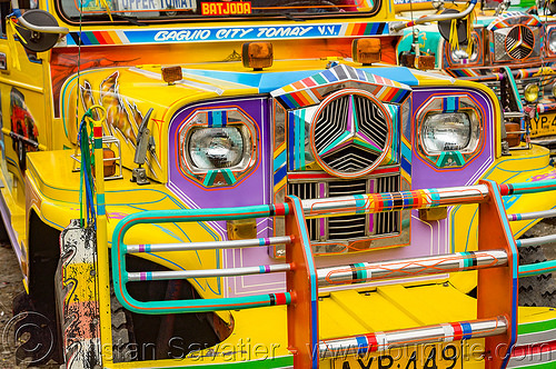 yellow jeepney - front grill (philippines), baguio, colorful, decorated, front grill, jeepneys, painted, truck